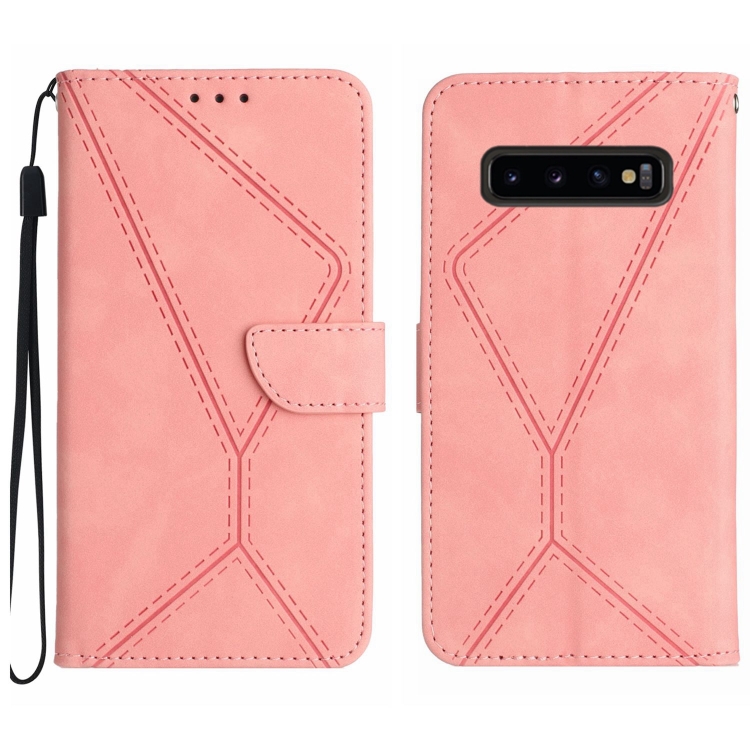 

For Samsung Galaxy S10+ Stitching Embossed Leather Phone Case(Pink)