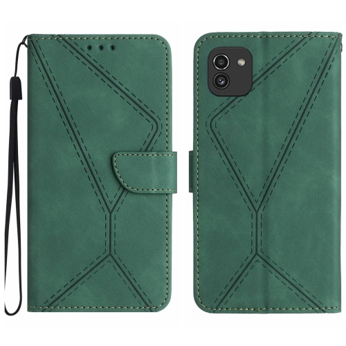 

For Samsung Galaxy A03 164mm Stitching Embossed Leather Phone Case(Green)