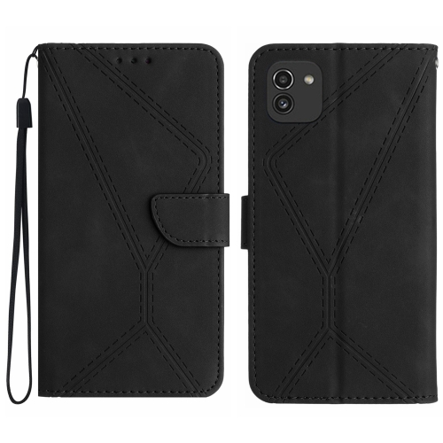 

For Samsung Galaxy A03 164mm Stitching Embossed Leather Phone Case(Black)