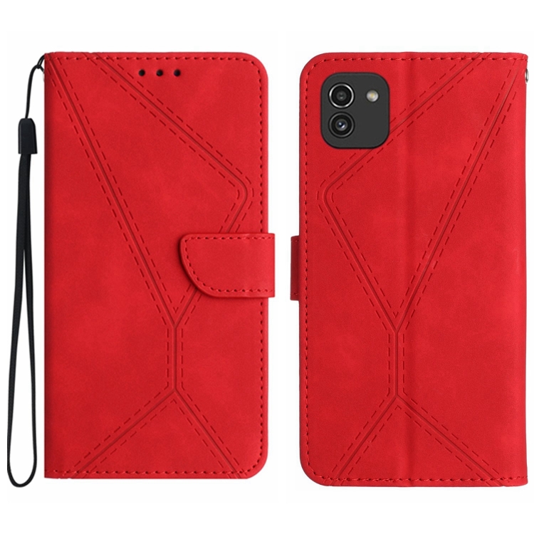 

For Samsung Galaxy A03 166mm Stitching Embossed Leather Phone Case(Red)