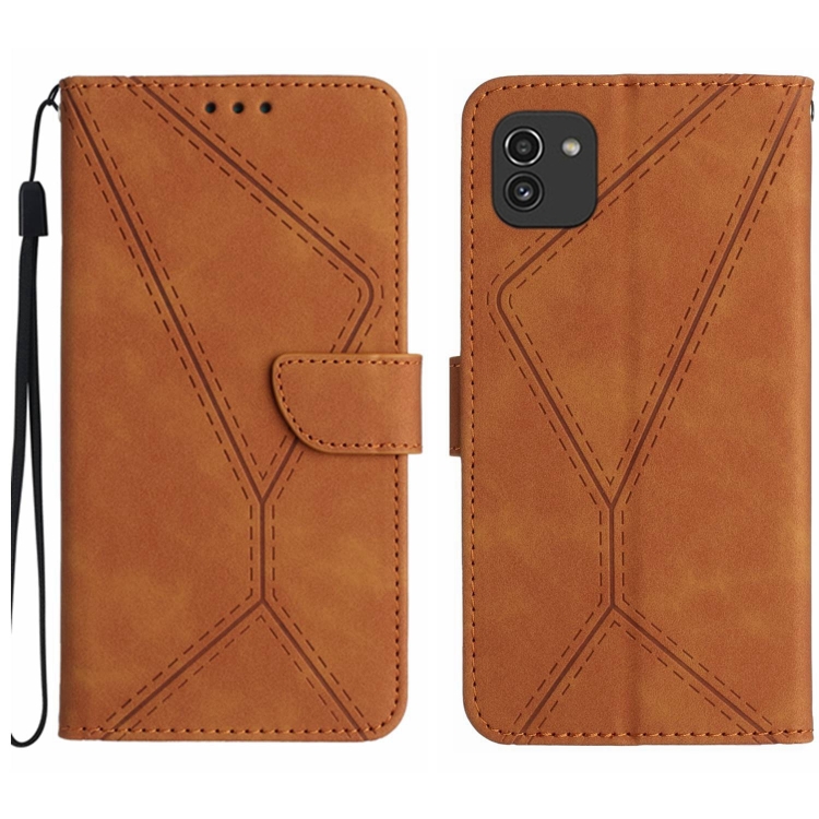 

For Samsung Galaxy A03 166mm Stitching Embossed Leather Phone Case(Brown)
