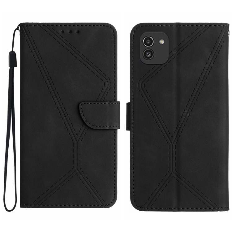 

For Samsung Galaxy A03 166mm Stitching Embossed Leather Phone Case(Black)