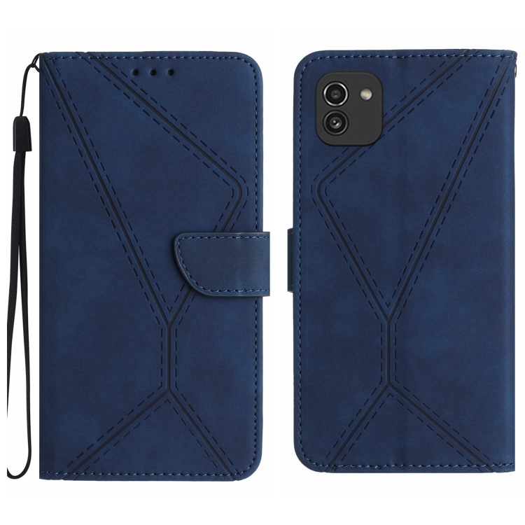 

For Samsung Galaxy A03 166mm Stitching Embossed Leather Phone Case(Blue)