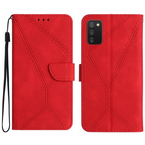 

For Samsung Galaxy A03s 165.8mm Stitching Embossed Leather Phone Case(Red)