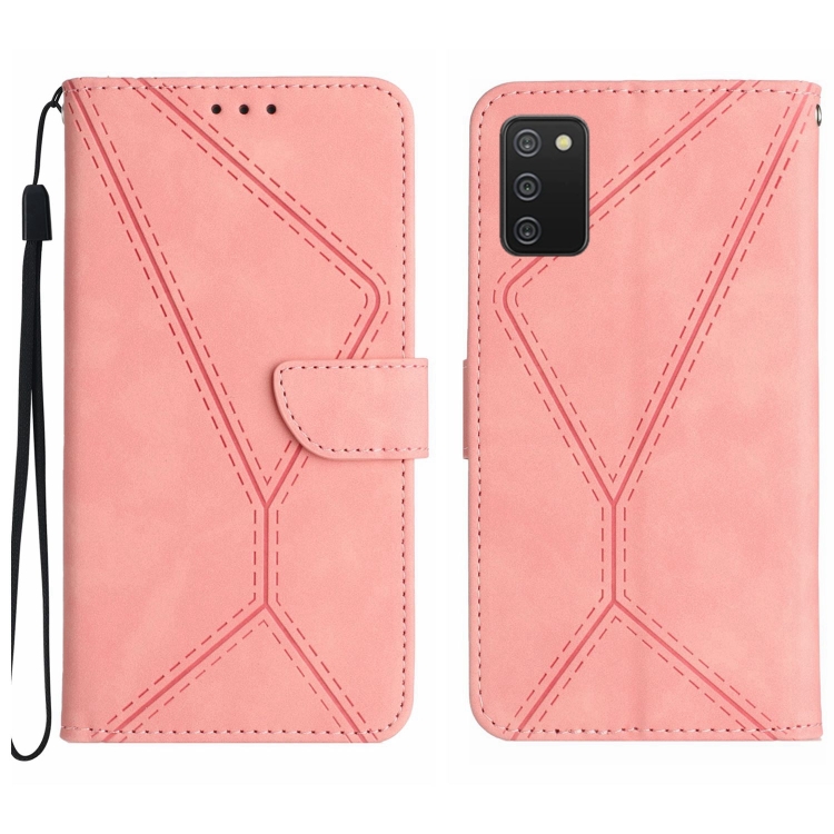 

For Samsung Galaxy A03s 165.8mm Stitching Embossed Leather Phone Case(Pink)