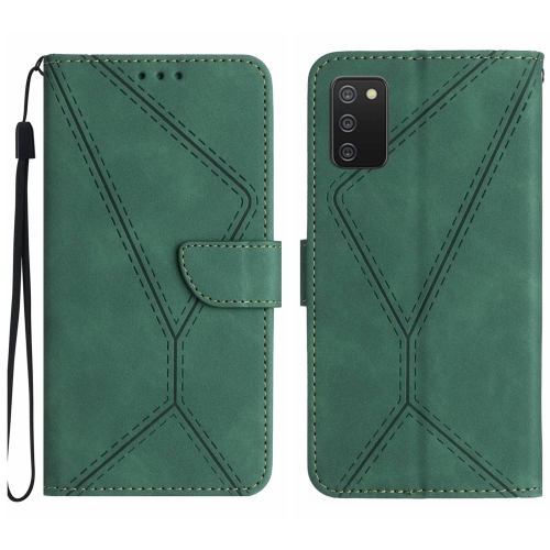 

For Samsung Galaxy A03s 165.8mm Stitching Embossed Leather Phone Case(Green)