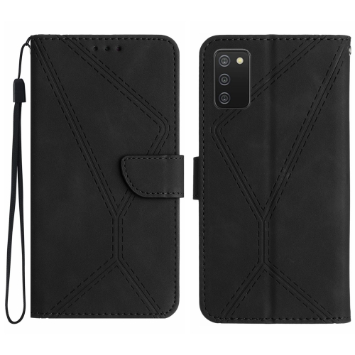 

For Samsung Galaxy A03s 165.8mm Stitching Embossed Leather Phone Case(Black)