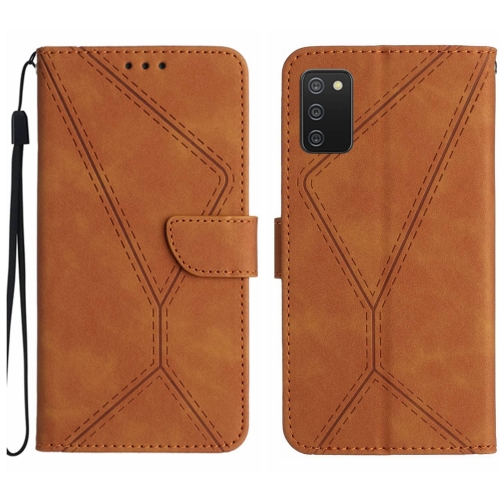 

For Samsung Galaxy A03s 166mm Stitching Embossed Leather Phone Case(Brown)