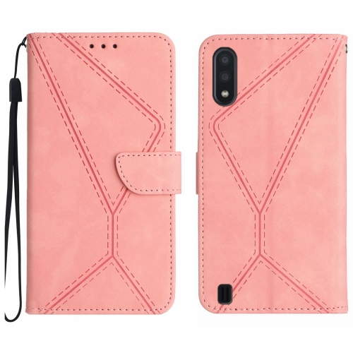 

For Samsung Galaxy A10 / M10 Stitching Embossed Leather Phone Case(Pink)