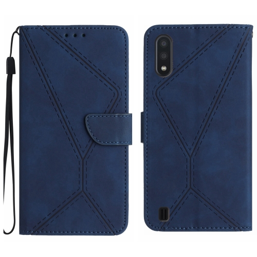

For Samsung Galaxy A10 / M10 Stitching Embossed Leather Phone Case(Blue)