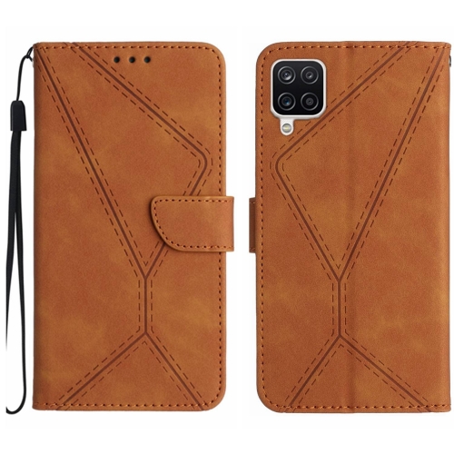 

For Samsung Galaxy A12 / M12 Stitching Embossed Leather Phone Case(Brown)