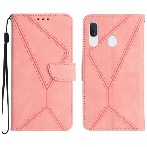 

For Samsung Galaxy A20 / A30 Stitching Embossed Leather Phone Case(Pink)