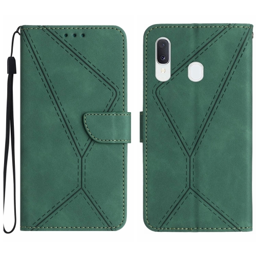 

For Samsung Galaxy A20 / A30 Stitching Embossed Leather Phone Case(Green)