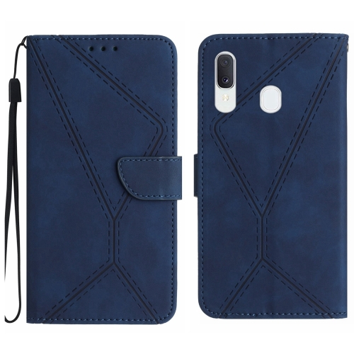 

For Samsung Galaxy A20 / A30 Stitching Embossed Leather Phone Case(Blue)