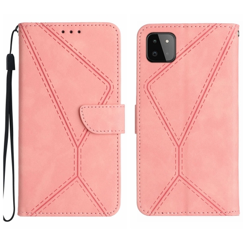 

For Samsung Galaxy A22 5G Stitching Embossed Leather Phone Case(Pink)