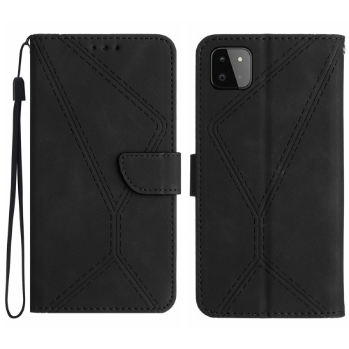 

For Samsung Galaxy A22 5G Stitching Embossed Leather Phone Case(Black)