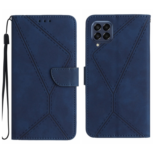 

For Samsung Galaxy M33 5G Stitching Embossed Leather Phone Case(Blue)