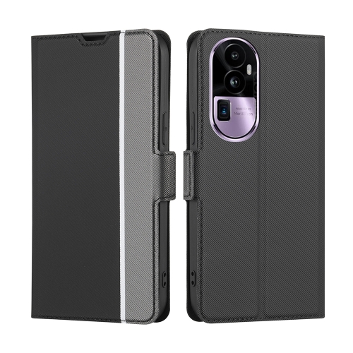 

For OPPO Reno10 Pro+ 5G Twill Texture Side Button Leather Phone Case(Black)