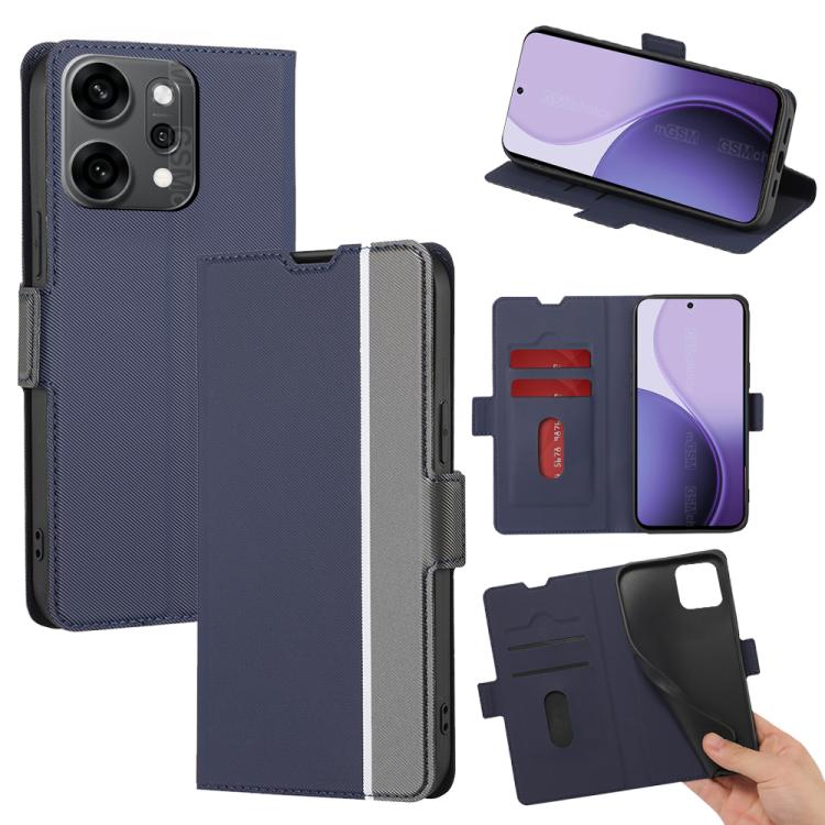 

For OPPO Reno14 Pro 5G Twill Texture Side Button Leather Phone Case(Blue)
