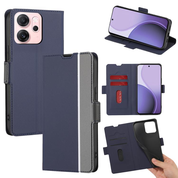 

For OPPO Reno14 F 5G Twill Texture Side Button Leather Phone Case(Blue)