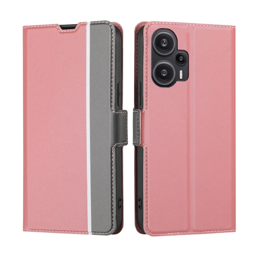

For Xiaomi Redmi Note 12 Turbo Twill Texture Side Button Leather Phone Case(Pink)