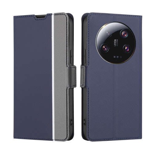 For Xiaomi 13 Ultra 5G Twill Texture Side Button Leather Phone Case(Blue) new men s watch happy jewish holiday hanukkah blue menorah leather quartz wrist
