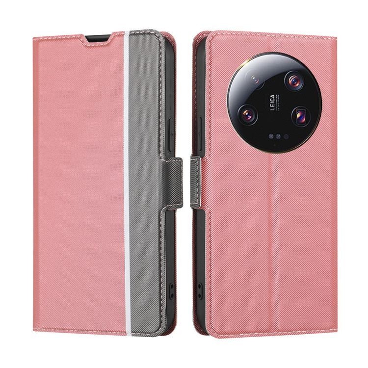 

For Xiaomi 13 Ultra 5G Twill Texture Side Button Leather Phone Case(Pink)