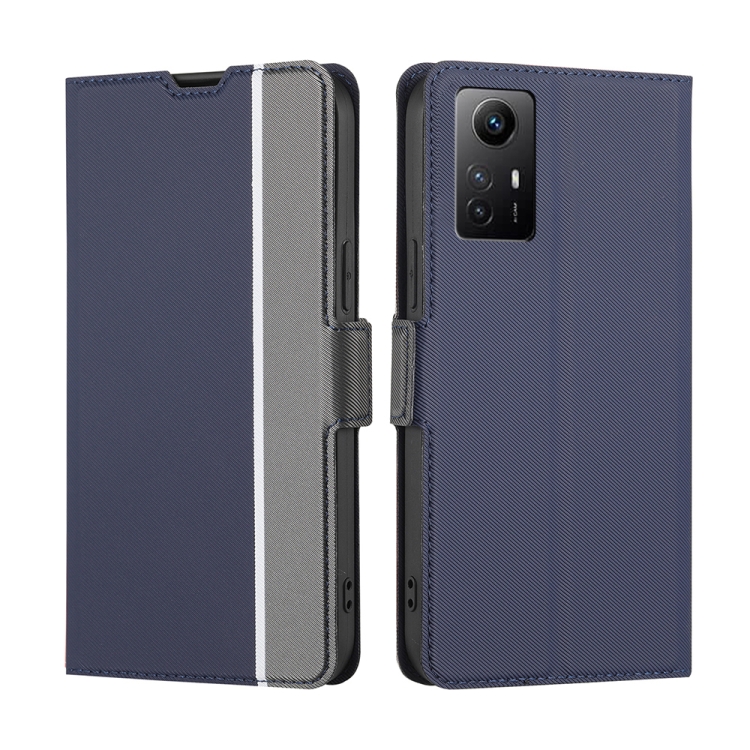 

For Xiaomi Redmi Note 12S 4G Twill Texture Side Button Leather Phone Case(Blue)