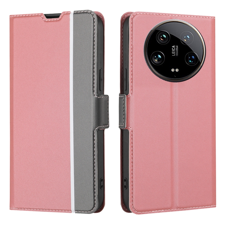 

For Xiaomi 14 Ultra Twill Texture Side Button Leather Phone Case(Pink)