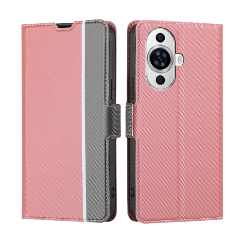 

For Huawei nova 11 4G Twill Texture Side Button Leather Phone Case(Pink)
