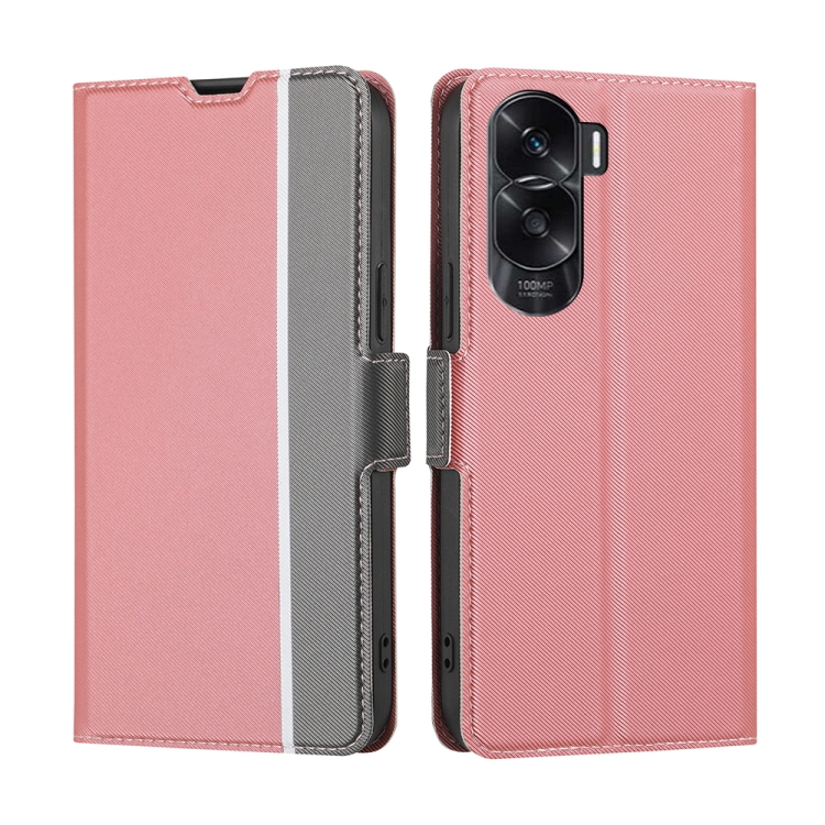 

For Honor X50i 5G Twill Texture Side Button Leather Phone Case(Pink)