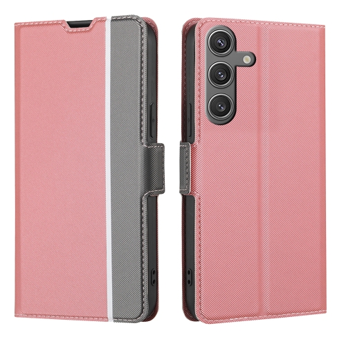 

For Samsung Galaxy S24 5G Twill Texture Side Button Leather Phone Case(Pink)