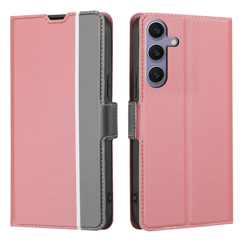 

For Samsung Galaxy S24+ 5G Twill Texture Side Button Leather Phone Case(Pink)