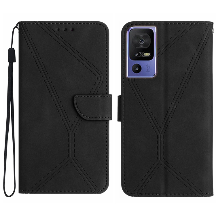

For TCL 40 SE Stitching Embossed Leather Phone Case(Black)