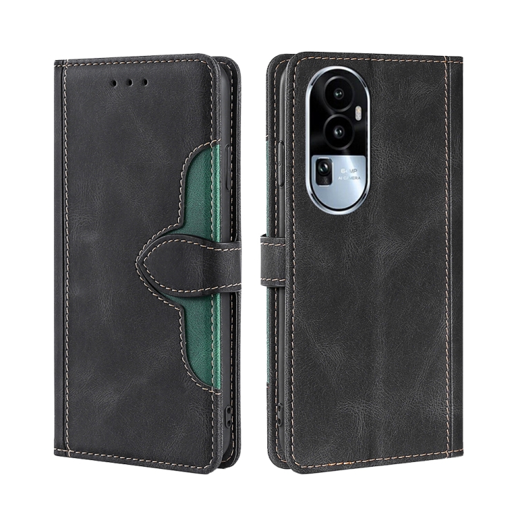 

For OPPO Reno10 5G Skin Feel Magnetic Buckle Leather Phone Case(Black)