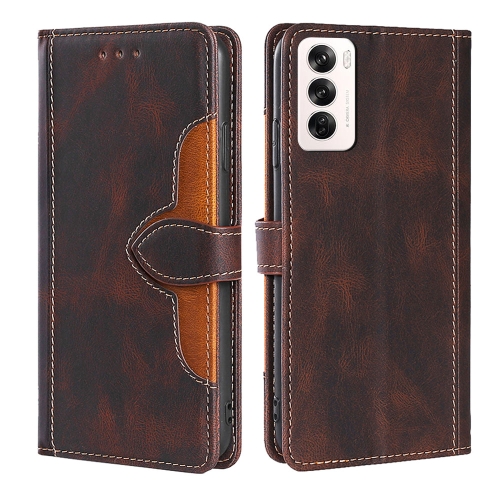 

For OPPO Reno12 5G Global Skin Feel Magnetic Buckle Leather Phone Case(Brown)