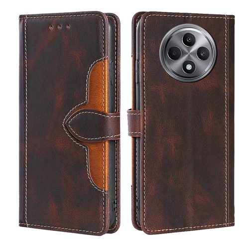 

For OPPO Reno12 F 5G Skin Feel Magnetic Buckle Leather Phone Case(Brown)