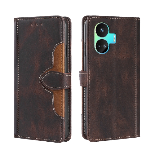 

For Realme GT Neo5 SE Skin Feel Magnetic Buckle Leather Phone Case(Brown)