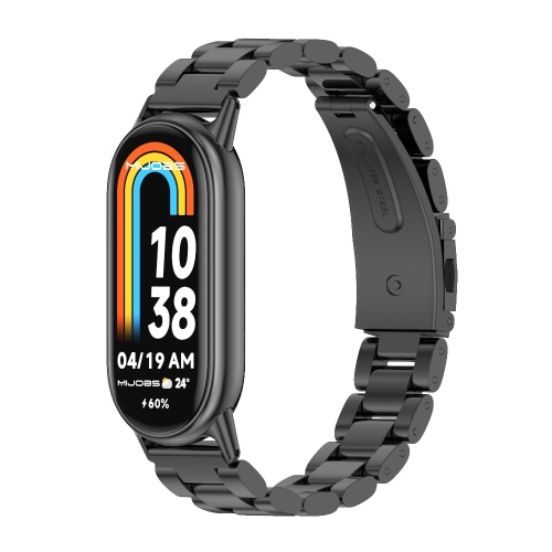 For Xiaomi Mi Band 8 Mijobs Three Bead Stainless Steel Watch Band(Black) for redmi watch 4 three bead stainless steel metal watch band silver