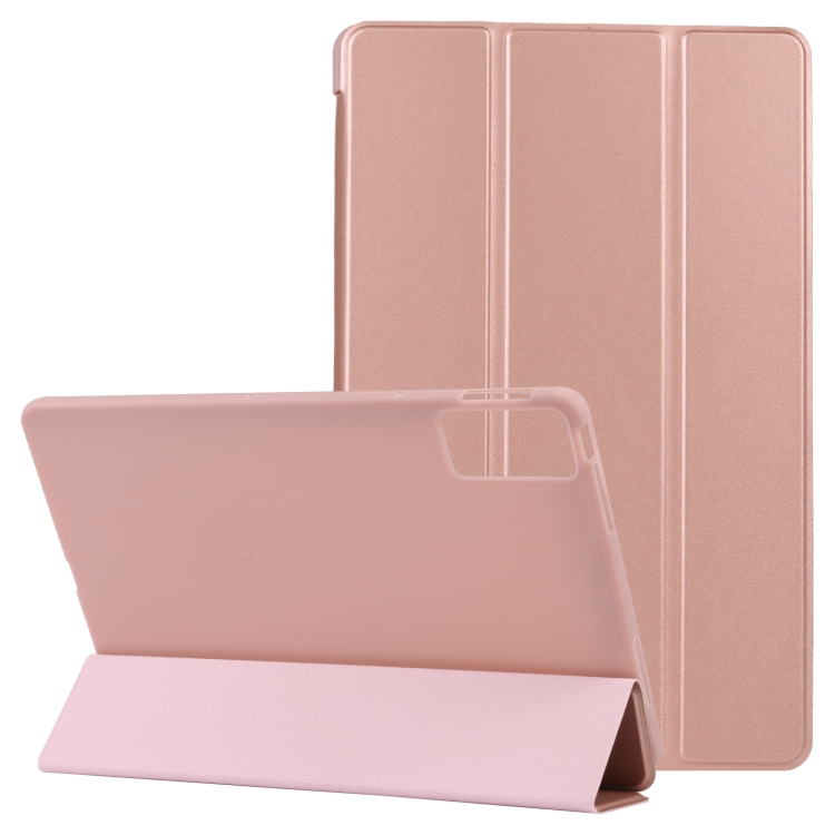 

For Xiaomi Redmi Pad SE 2023 Three-fold Holder Flip Tablet Leather Case(Rose Gold)