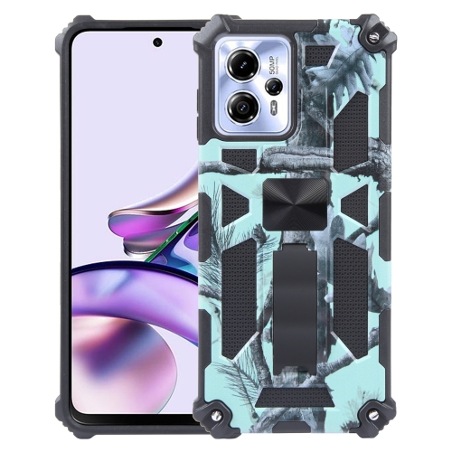 

For Motorola Moto G13 / G23 4G/ G53 5G Camouflage Armor Kickstand TPU + PC Magnetic Phone Case(Mint Green)