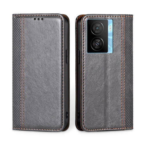 

For vivo iQOO Z7x Grid Texture Magnetic Flip Leather Phone Case(Grey)