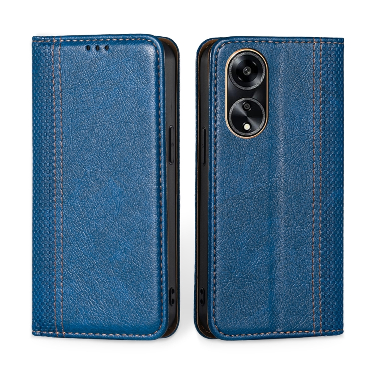 

For OPPO A1 5G Grid Texture Magnetic Flip Leather Phone Case(Blue)