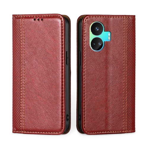 

For Realme GT Neo5 SE Grid Texture Magnetic Flip Leather Phone Case(Red)