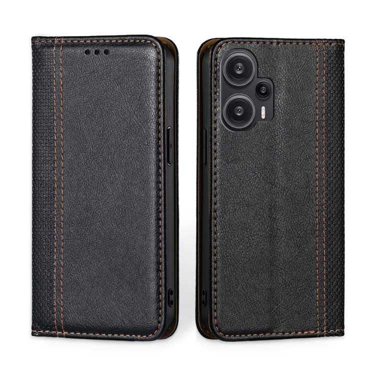 

For Xiaomi Redmi Note 12 Turbo Grid Texture Magnetic Flip Leather Phone Case(Black)