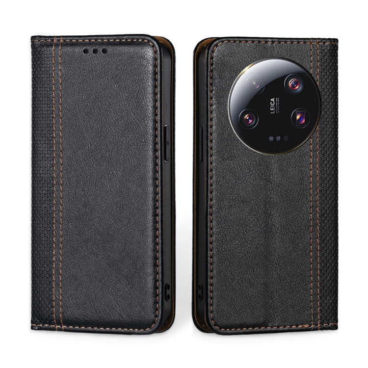 

For Xiaomi 13 Ultra 5G Grid Texture Magnetic Flip Leather Phone Case(Black)