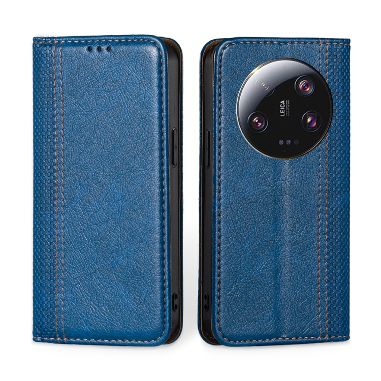 

For Xiaomi 13 Ultra 5G Grid Texture Magnetic Flip Leather Phone Case(Blue)
