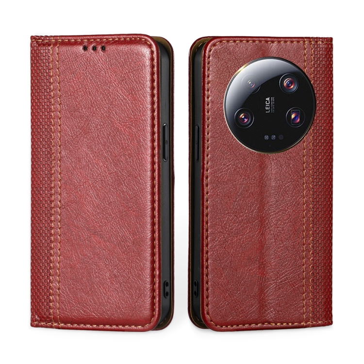 

For Xiaomi 13 Ultra 5G Grid Texture Magnetic Flip Leather Phone Case(Red)