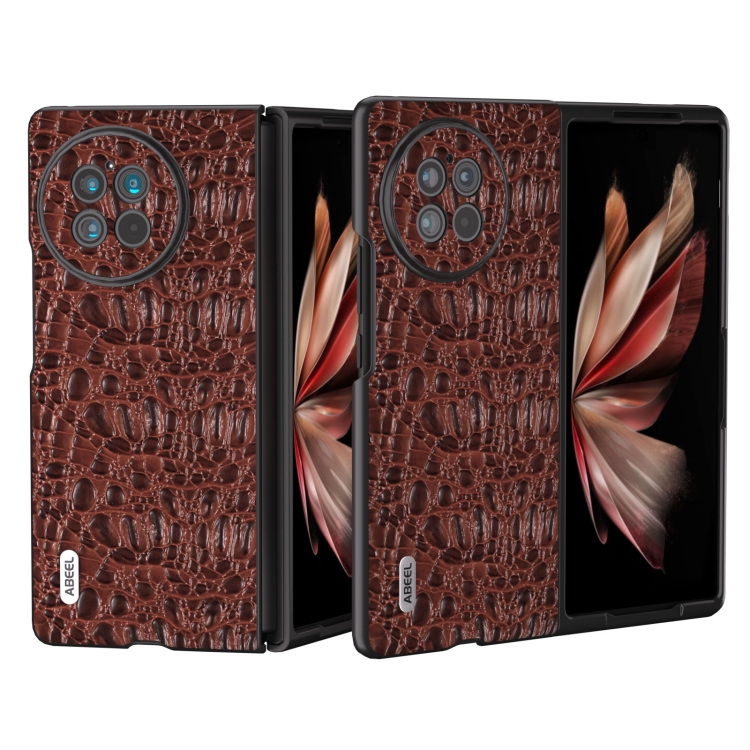 

For vivo X Fold2 ABEEL Genuine Leather Canopy Black Edge Phone Case(Brown)