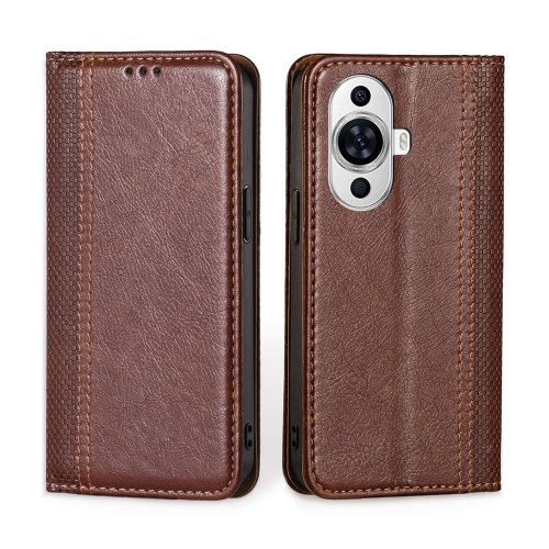 

For Huawei nova 11 4G Grid Texture Magnetic Flip Leather Phone Case(Brown)